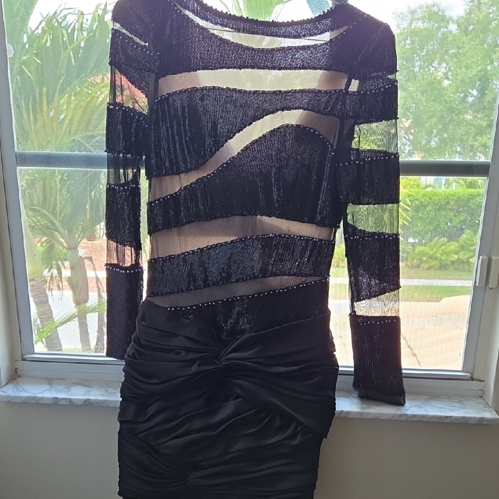Mandalay Black Ruched Bodycon Dress with Long Sleeves